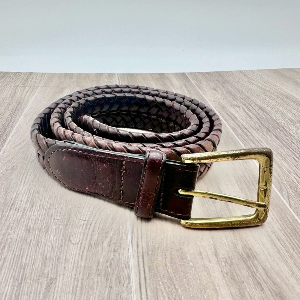 Brighton Men’s Classic Woven Braided Dark Brown Leather Belt | Size 34